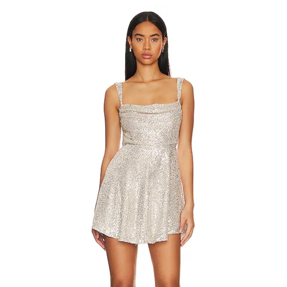 For love & lemons candice mini dress in silver size small used once
